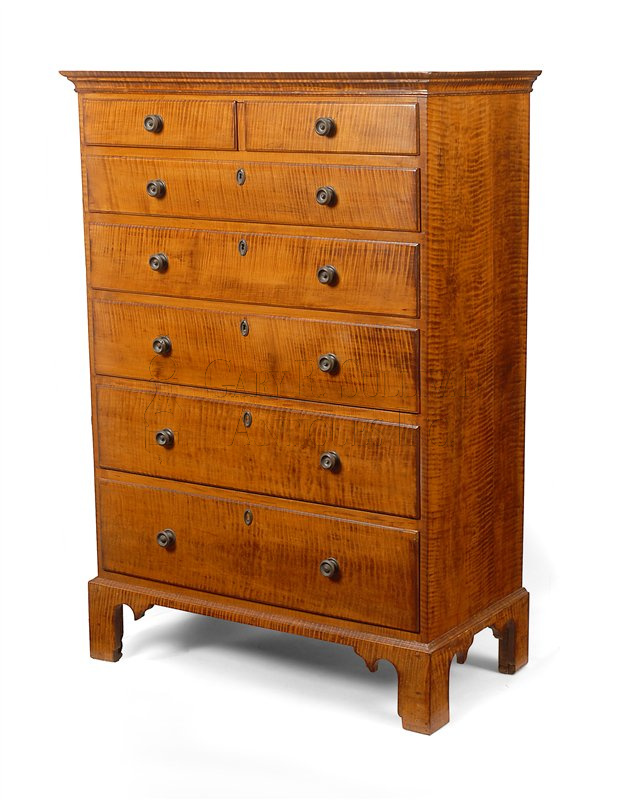 Chippendale Tiger maple tall chest (Rhode Island)