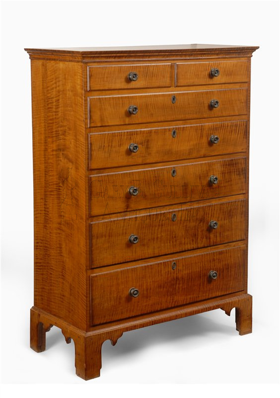 Chippendale Tiger maple tall chest (Rhode Island)
